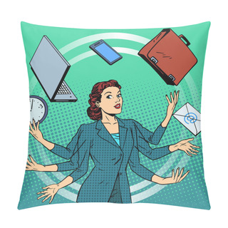 Personality  Businesswoman Many Hands Business Idea Time Management Pillow Covers