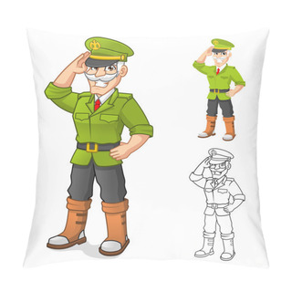Personality  General Army Cartoon Character With Salute Hand Pose Pillow Covers