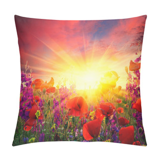 Personality  Field Of Flowering Poppies Pillow Covers