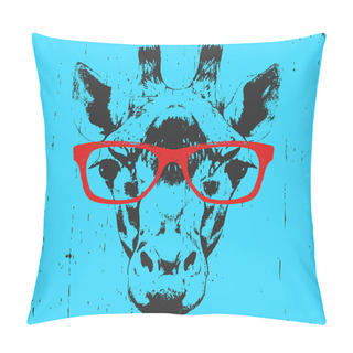 Personality  Portrait Of Giraffe With Glasses.  Pillow Covers