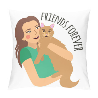 Personality  Young Woman Holding Cat Pillow Covers