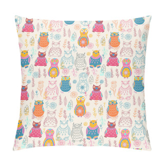 Personality  Seamless Pattern With Cute Owls And Flowers Pillow Covers
