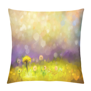 Personality  Oil Painting Nature Grass Flowers- Yellow Dandelions Pillow Covers