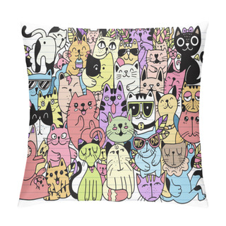 Personality  Hand Drawn Vector Illustrations Of Cats Characters. Sketch Style. Doodle, Different Species Of Cats , Vector Illustration For Children ,Each On A Separate Layer. Pillow Covers
