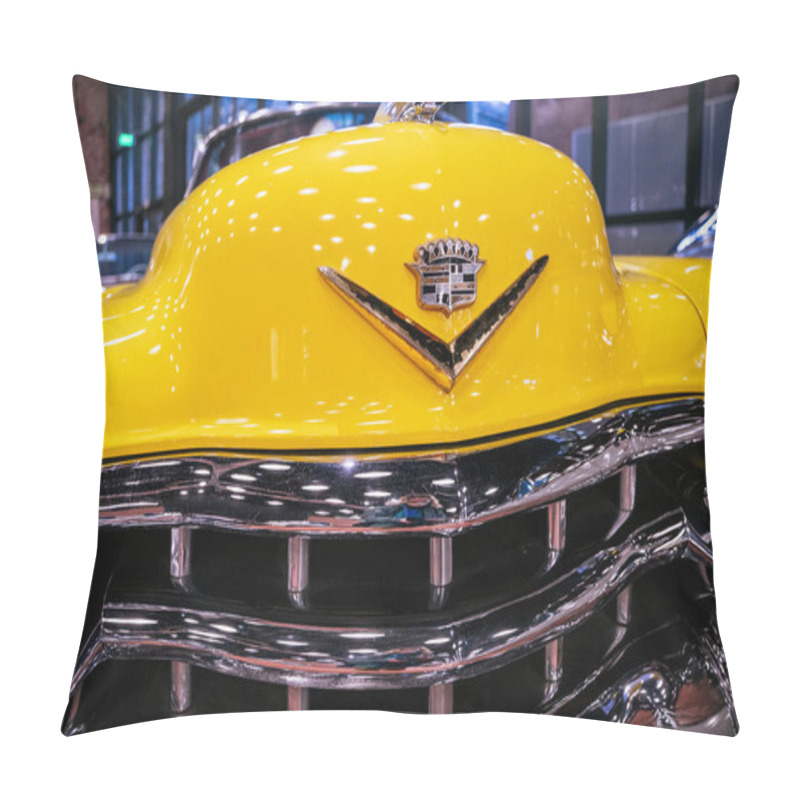 Personality  istambul, turkey - OCTOBER 2022 yellow ivory Cadillac Convertible Coupe Series 62 1953. High quality photo pillow covers