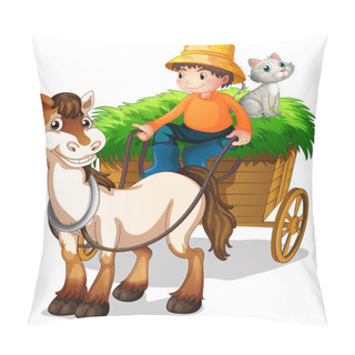 Personality  A Farmer Riding A Cart With A Cat At The Back Pillow Covers