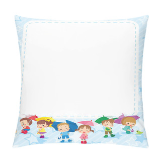 Personality  Illustration Of A Star Pattern Background With Children Holding An Umbrella. Pillow Covers