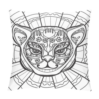 Personality  Ethnic Cat. Cat Head. Hand Drawn Illustration In Zentangle Style - Vector Illustration Pillow Covers