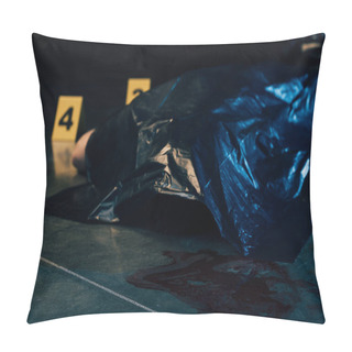 Personality  Covered Corpse With Evidence Markers At Crime Scene Pillow Covers