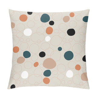 Personality  Abstract Seamless Pattern With Colorful Dots And Ovals. Minimalistic Style. Vector Illustration. White, Beige, Orange, Green And Black. Light Background. Pillow Covers