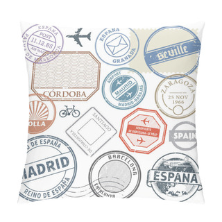 Personality  Travel Stamps Or Adventure Symbols Set Spain Theme, Vector Illus Pillow Covers