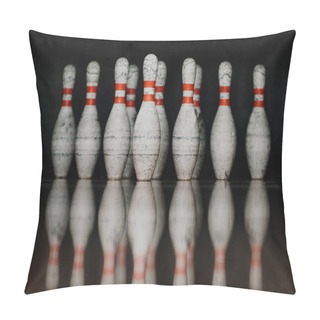 Personality  Grungy Bowling Pins In Gate With Reflection In Polished Floor Pillow Covers