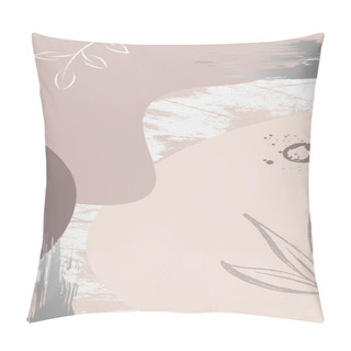 Personality  Pastel Grunge Background With Beige Colors And Branch With Leaves. Pillow Covers