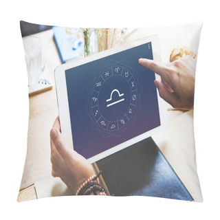 Personality  Woman Holding Digital Tablet In Hands Pillow Covers