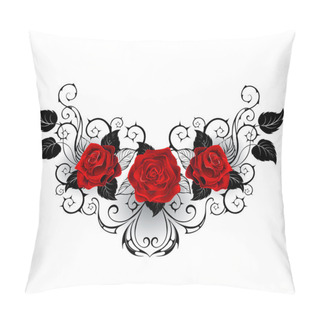 Personality  Symmetrical Tattoo Of Red Roses Pillow Covers