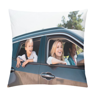 Personality  Selective Focus Of Woman Looking Away During Weekend On Car With Family  Pillow Covers