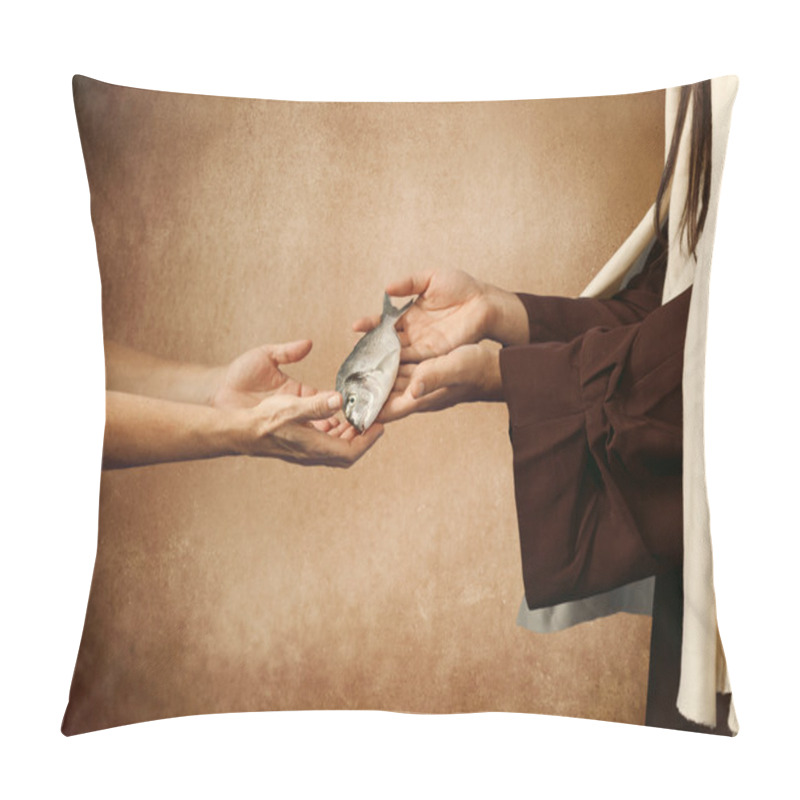 Personality  Jesus Gives The Fish To A Beggar Pillow Covers