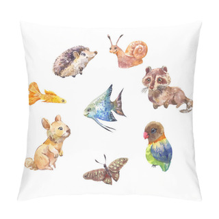 Personality  Set Of Cute Little Wild Animals. Watercolor Drawings. Pillow Covers