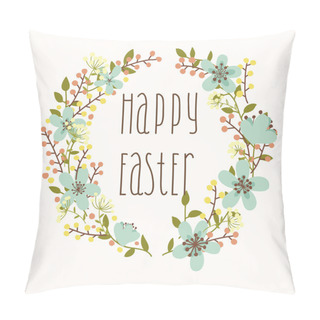 Personality  Happy Easter Card With Floral Wreath. Pillow Covers