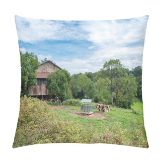 Personality  Meadow With Cows Near Very Old Rusty Farm In French Jura Region Pillow Covers
