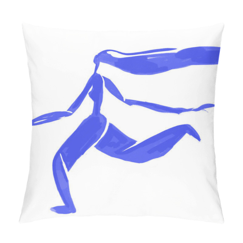 Personality  Blue Woman Silhouette Running, Shape And Abstract Body Henri Matisse Style. Expressionism And Fauvism Art. Hand Paint In Blue Fine Art Print, Pillow Covers