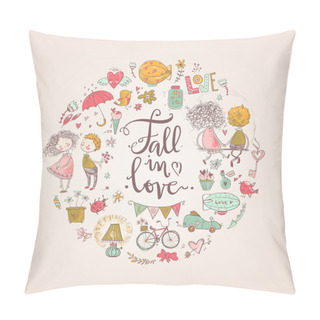 Personality  Cute Fall In Love Round Illustration Pillow Covers