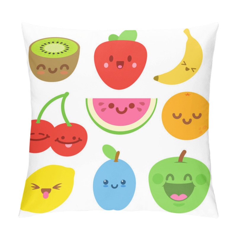 Personality  Funny Flat Cartoon Happy Yummy Fruits icons clip art vector illustration on white pillow covers