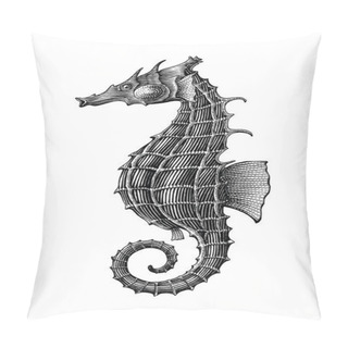 Personality  Sea Horse Hand Drawing Vintage Engraving Illustration Isolate On White Background Pillow Covers