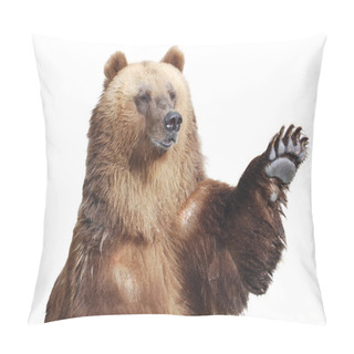 Personality  The Brown Bear Welcomes With A Paw Isolated On White Pillow Covers