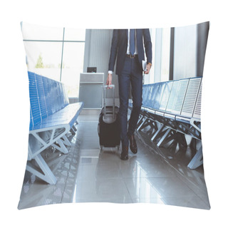 Personality  Businessman With Travel Bag Walking Along Departure Lounge In Airport Pillow Covers