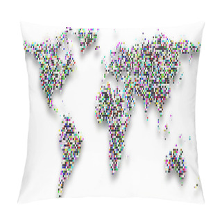 Personality  World Map Colorful Raster Shadow Fold Design Circles White Pillow Covers