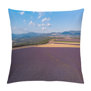 Personality  Aerial View Of Beautiful Cultivated Lavender Field And Mountains In Provence, France Pillow Covers
