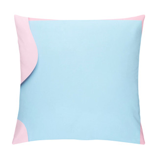 Personality  Abstract Paper Cut Pink Waves Art On Blue Background, Pastel Colors With Copyspace Top View Pillow Covers