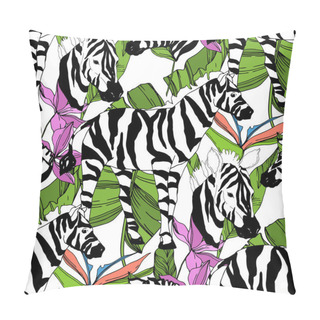 Personality  Vector Exotic Zebra Print Wild Animal Isolated. Black And White Engraved Ink Art. Seamless Background Pattern. Pillow Covers