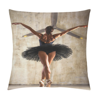 Personality  Full Body Portrait. Russian Ballerina In A Black Dancing Suit Is Pillow Covers