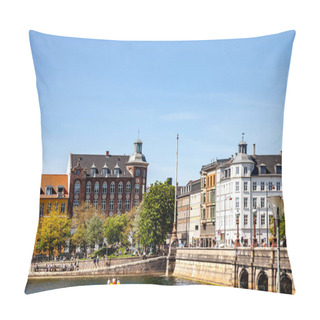 Personality  COPENHAGEN, DENMARK - MAY 6, 2018: Scenic View Of Cityscape With River And Bridge Under Clear Blue Sky  Pillow Covers