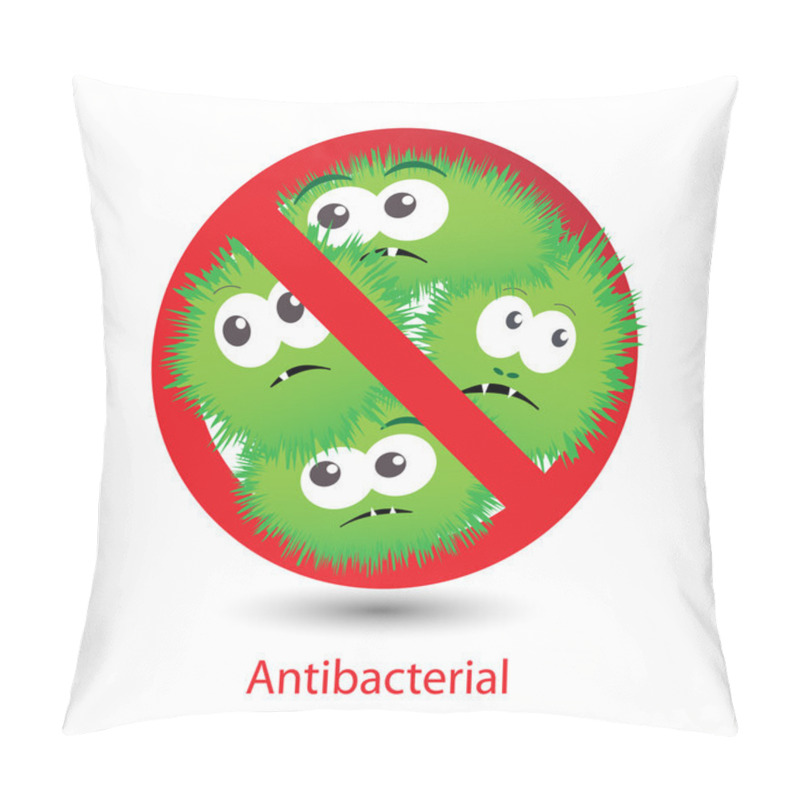 Personality  Antibacterial Sign With A Funny Cartoon Bacteria. Pillow Covers