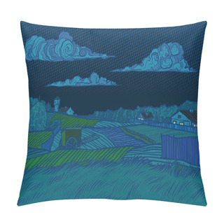 Personality  Rural Landscape Night View, Houses Light In The Window Pillow Covers