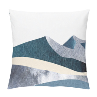 Personality  Abstract Background Banner. Mountain Landscape With Japanese Wave Pattern Vector. Wavy Shapes With Watercolor Texture Elements. Pillow Covers