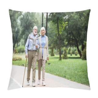 Personality  Happy Stylish Senior Couple Enjoying Walking In Park Pillow Covers
