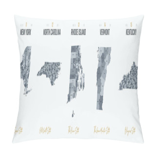 Personality  Vector Set 3 Of 10 Highly Detailed Silhouettes Of US State Maps, Divided Into Counties With Names And Territory Nicknames Pillow Covers