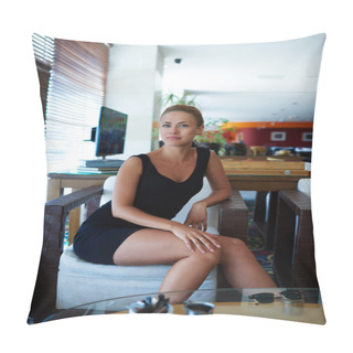Personality Businesswoman Sitting In Modern Office Interior Pillow Covers