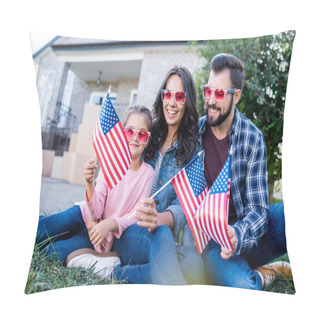Personality  Family With American Flags And Sunglasses Pillow Covers