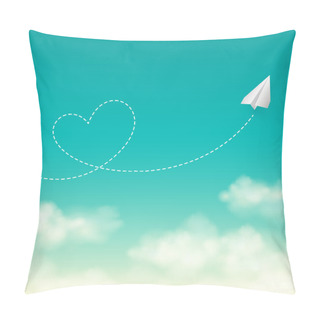 Personality  Love Travel Concept A Paper Plane Flying In The Sunny Blue Sky  Vector Background Pillow Covers