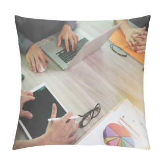 Personality  Business Documents On Office Table With Smart Phone And Laptop C Pillow Covers