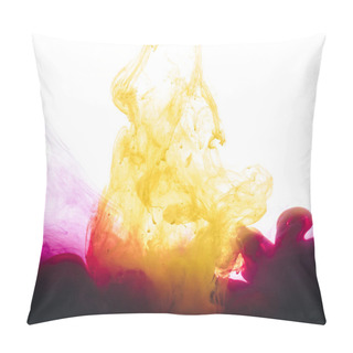 Personality  Close-up View Of Pink And Yellow Paint Splashes Isolated On White Pillow Covers
