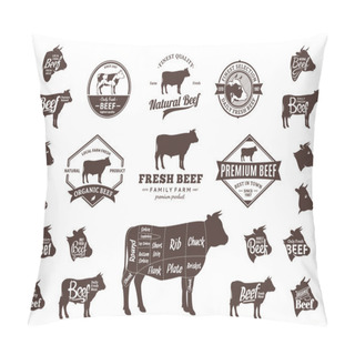 Personality  Vector Beef Logo, Icons, Charts And Design Elements Pillow Covers
