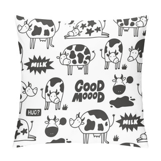 Personality  Black And White Cow Skin Seamless Patten With Doodle Animals. Vector Endless Illustration. Pillow Covers