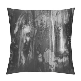 Personality  Double Exposure Of Ghost In Abandoned Building Pillow Covers