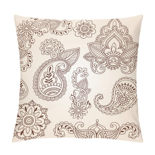Personality  Henna Mehndi Paisley Flowers Doodle Vector Design Elements Pillow Covers